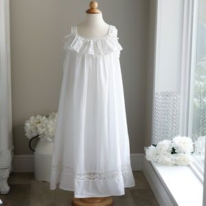 Strasburg Bella Luna White Cotton LINED Slip Dress with Crocheted Lace Like New